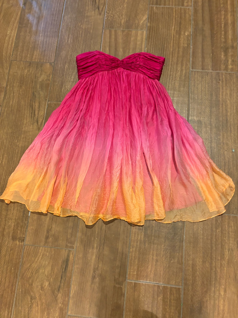 Laundry by Design 100% Silk Ombre Strapless Mini Dress Pink Orange Y2K Sz 2